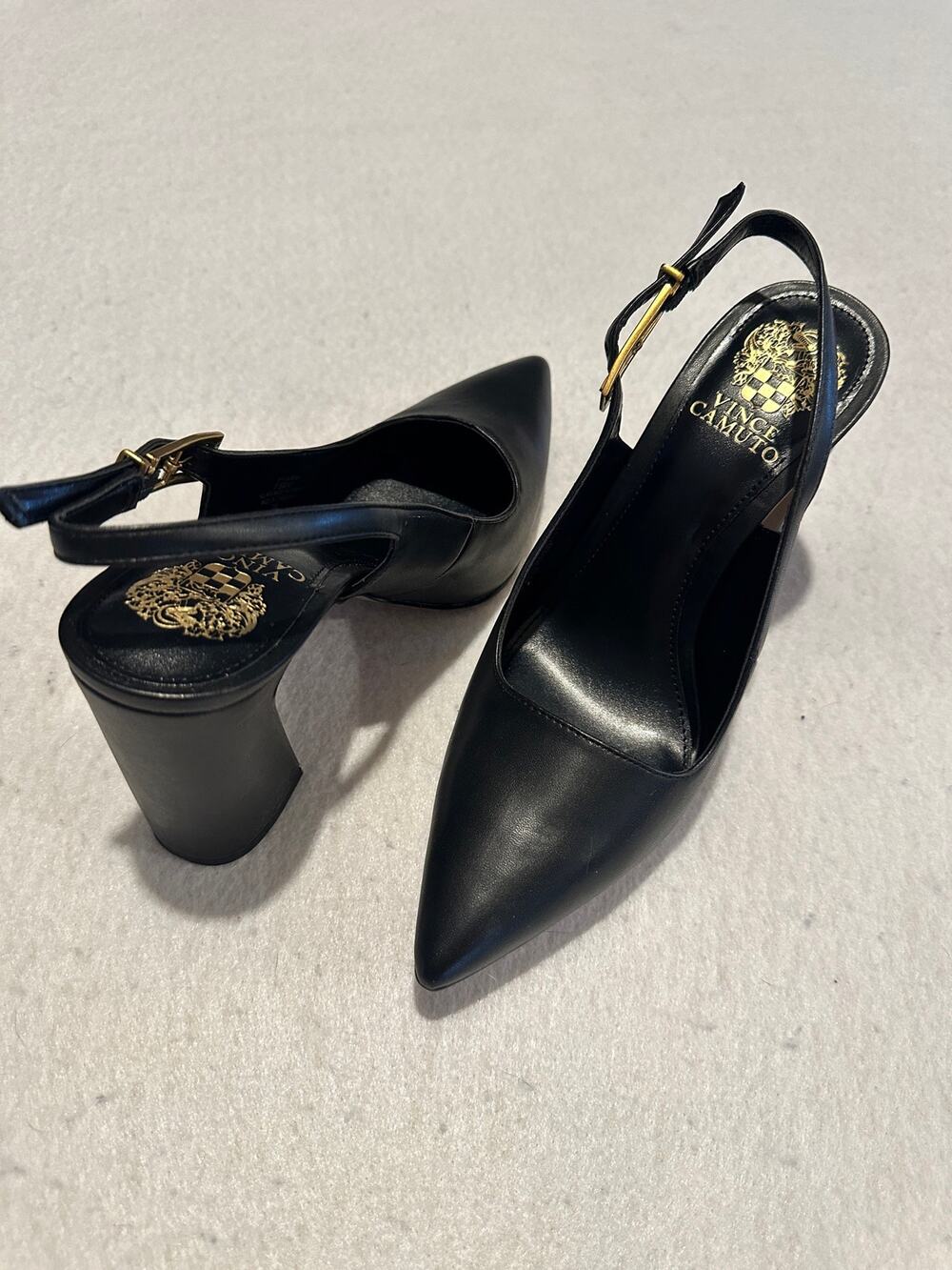 Vince Camuto Anders Black Leather Pointed Toe Slingback Block Heels 9.5M